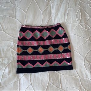 Navy and sequin embroidered fitted zip skirt